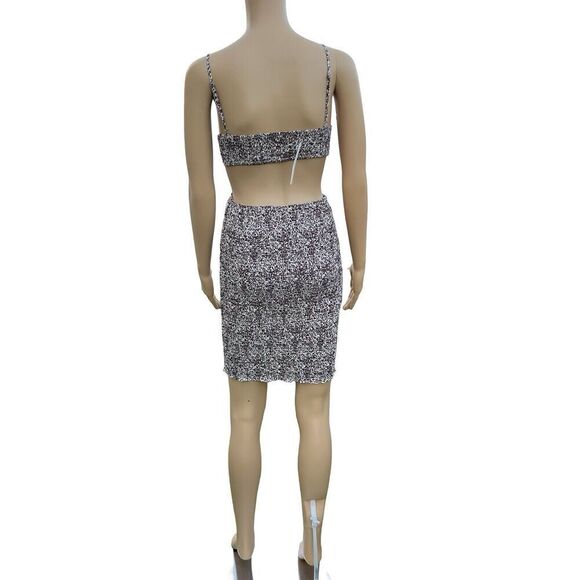 Blush BJ Women Floral V-Neck Spaghetti Strap Dress Summer  Cut-Out Brown & Cream - Picture 7 of 12